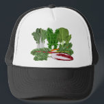 Greens Veggie Lovers Vegetables Trucker Hat<br><div class="desc">This healthy veggie lovers design has an image chock full of green vegetables. They include spinach, kale, Swiss chard, radicchio, and bok choy, Chinese cabbage. Replace the sample text with your own custom name or message in the template, if available. Or delete it. Click customize to change font style or...</div>