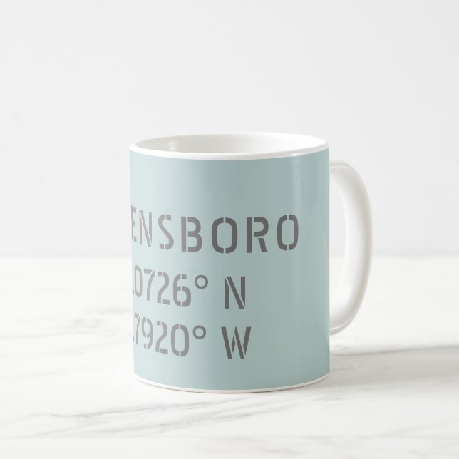 Greensboro NC Latitude and Longitude Coordinates  Coffee Mug (Front Right)