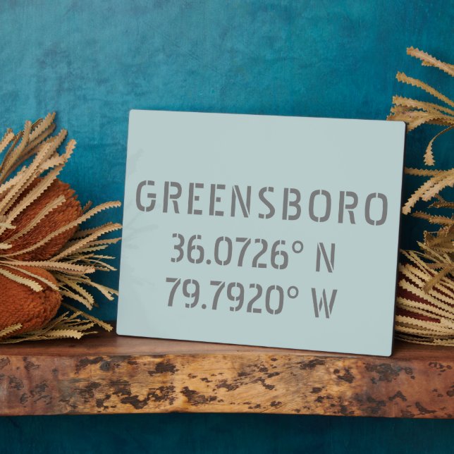 Greensboro NC Latitude and Longitude Coordinates  Plaque (Side)