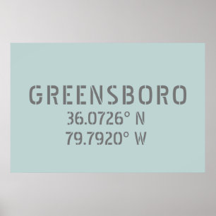 Greensboro NC Latitude and Longitude Coordinates Poster