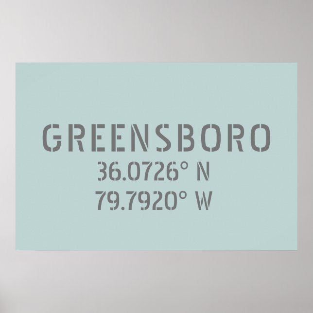 Greensboro NC Latitude and Longitude Coordinates  Poster (Front)