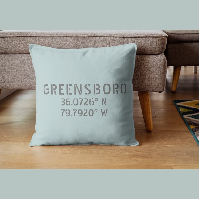 Greensboro NC Latitude and Longitude Coordinates  Throw Pillow (Creator Uploaded)