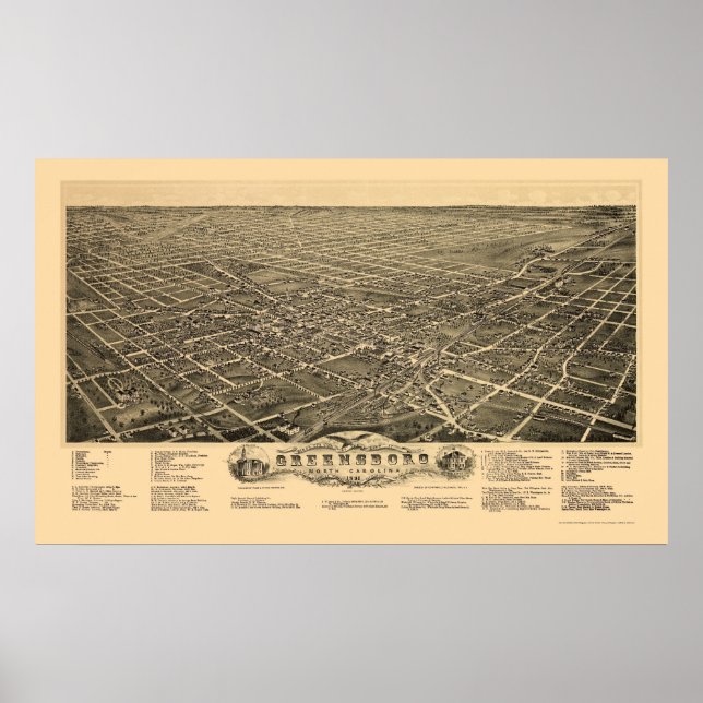 Greensboro, NC Panoramic Map - 1891 Poster (Front)