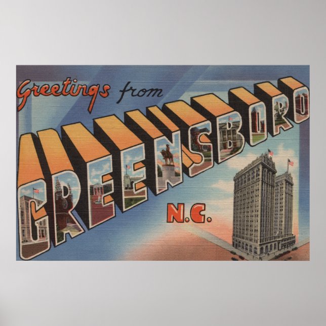 Greensboro, North Carolina - Large Letter Scenes Poster (Front)