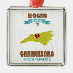 Greensboro, North Carolina Map – Home Is Where T Metal Ornament