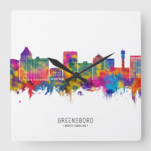 Greensboro North Carolina Skyline Square Wall Clock