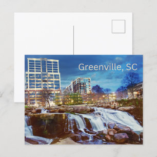 Greenville, South Carolina Downtown Reedy River Postcard