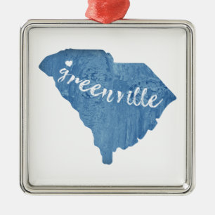 Greenville South Carolina Wood Grain Metal Ornament