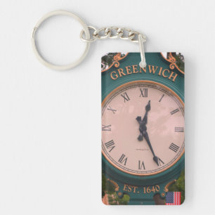 Greenwich Avenue Post Clock, Greenwich, CT Keychain