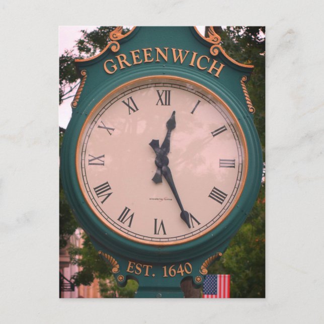 Greenwich Avenue Post Clock, Greenwich, CT Postcard (Front)