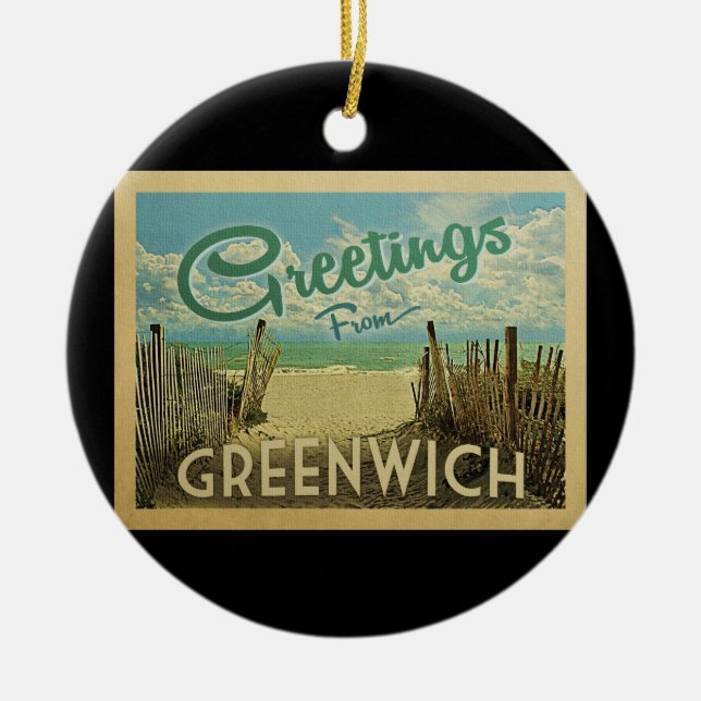 Greenwich Connecticut Beach Vintage Travel Ceramic Ornament (Front)