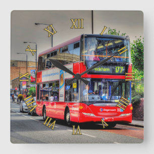 Greenwich to Peckham Doubledecker Bus Scene Square Wall Clock