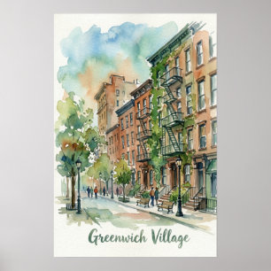 Greenwich Village Watercolor Scene Manhattan Poster