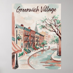 Greenwich Village Watercolor Scene Manhattan Poster