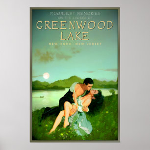 Greenwood Lake New York New Jersey Moonlight Poster