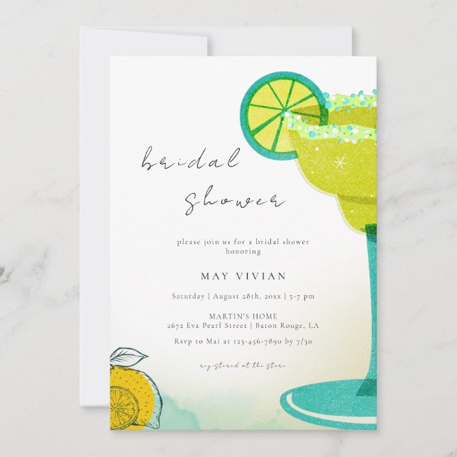 Greeny Watercolor Tacos & Tequila Bridal Shower Invitation (Front)