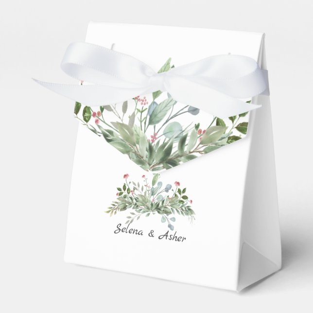 Greeny Wild Meadow Botanical Wedding Cake Favor Box (Front Side)