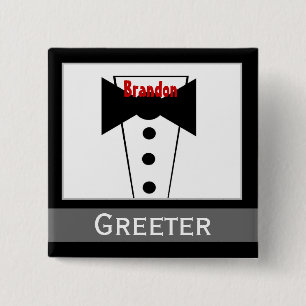 Greeter - Custom Name Tux Wedding Button