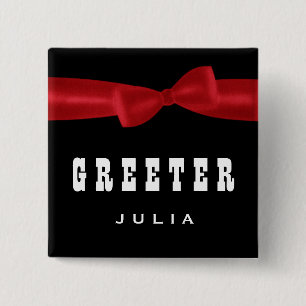 GREETER Wedding Custom Name V02S RED 2 Inch Square Button