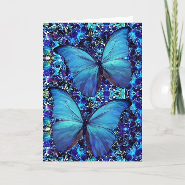 Greeting Card 2 Blue Morphos (Front)