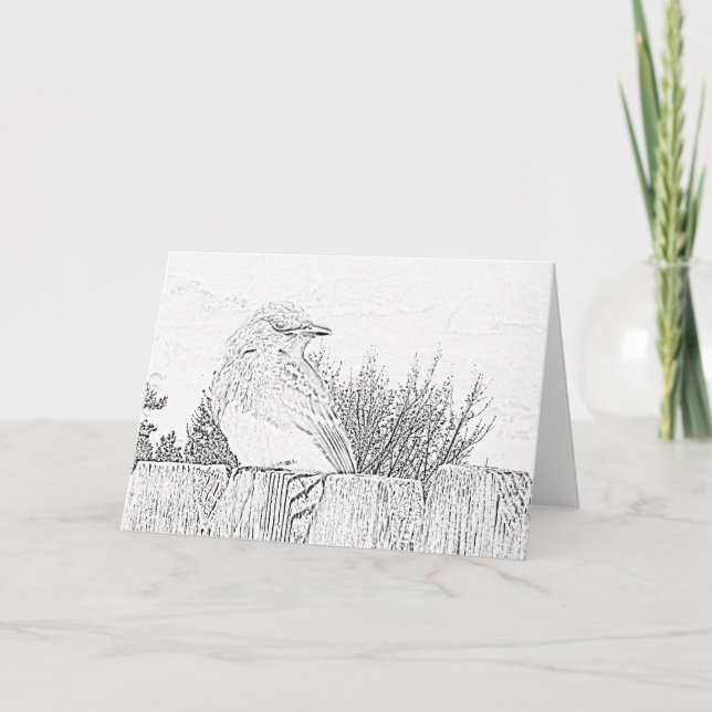 Greeting Card - Bird on Fence to Colour (Front)