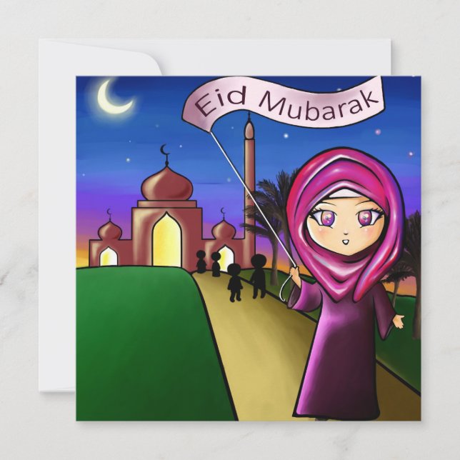 Greeting card 'Eid Mubarak' with drawing (Front)