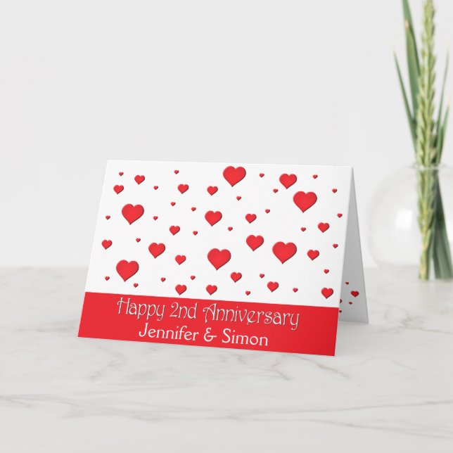 Greeting Card - Floating Hearts - 2nd Anniversary (Front)