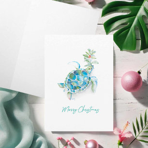 Greeting Card For Christmas Watercolor Sea Turtle