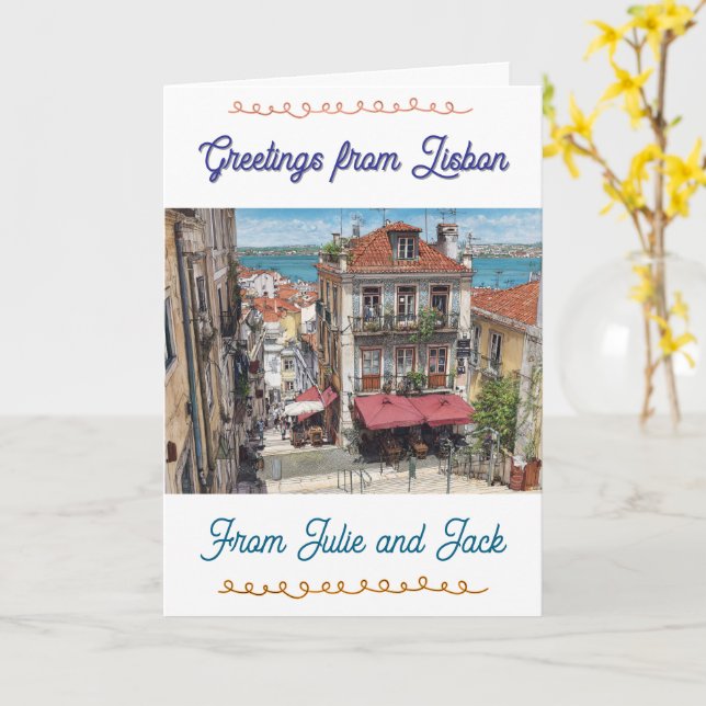 Greeting card from Lisbon, Alfama, Portugal (Yellow Flower)