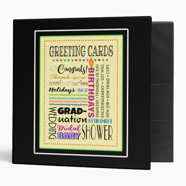 Greeting Card Organizer Birthdays Holidays Grads Binder (Front/Inside)