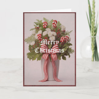 Greeting Card Peppermint Greenery Bow Christmas 