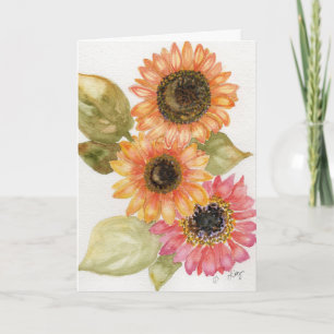 Greeting Card - Pink and Orange Sunflowers