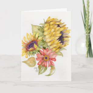 Greeting Card - Pink and Yellow Sunflowers