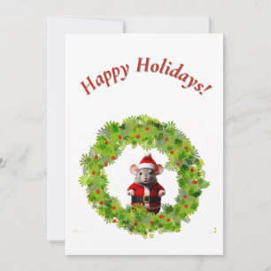 Greeting Card - Santa Mouse in Wreath