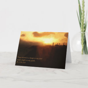 Greeting Card Scripture Lighthouse, Ocean & Sunset