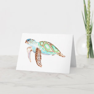 Greeting Card Sea Turtle brown flipper Watercolor 