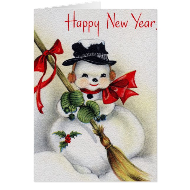 Greeting Card Snowman Happy New Year Vintage (Front)