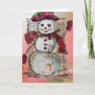 Greeting Card, Snowman with Red hat and scarf, Art Holiday Card