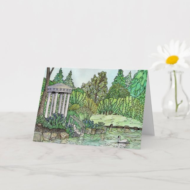 Greeting Card- Temple Swan Pond, Morris Arboretum Card (Small Plant)