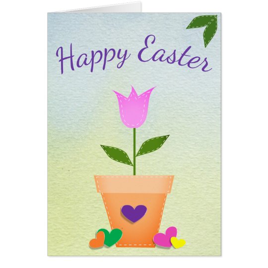 Greeting Card Tulips Hearts Happy Easter Customize
