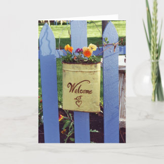 Greeting Card: "Welcome" Plant Holder on Fence_ Card