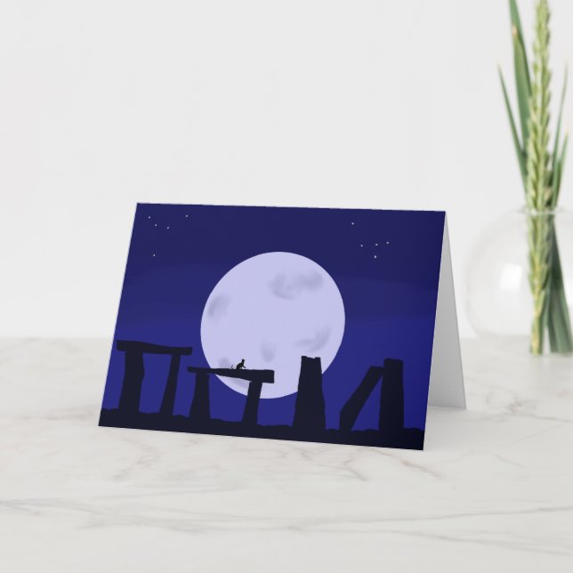 Greeting Card Winter Solstice Moon with Kitty (Front)
