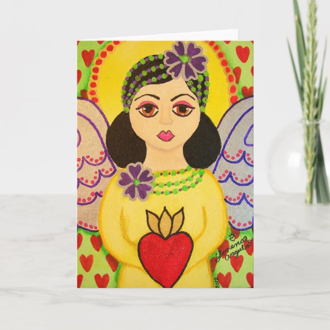Greeting card with an angel folk art style (Front)