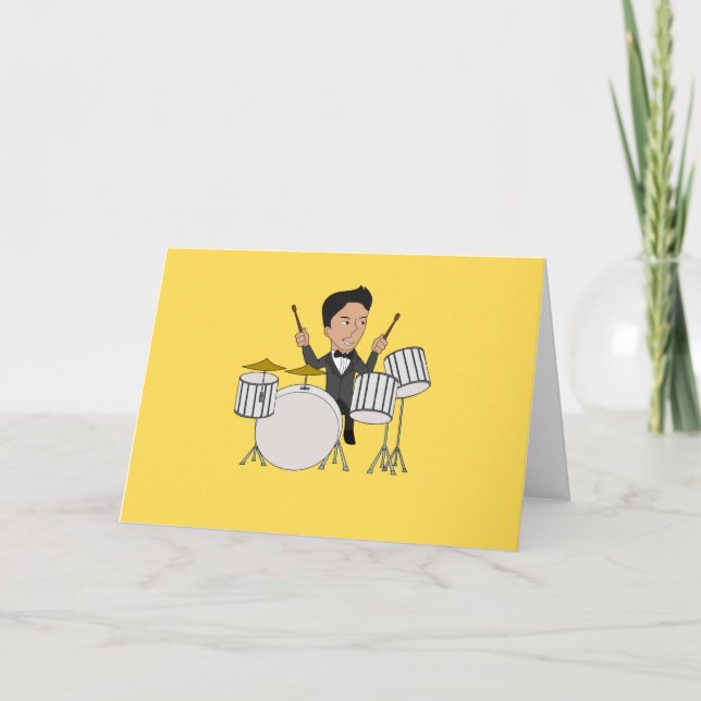 Greeting card with cartoon drummer (Front)