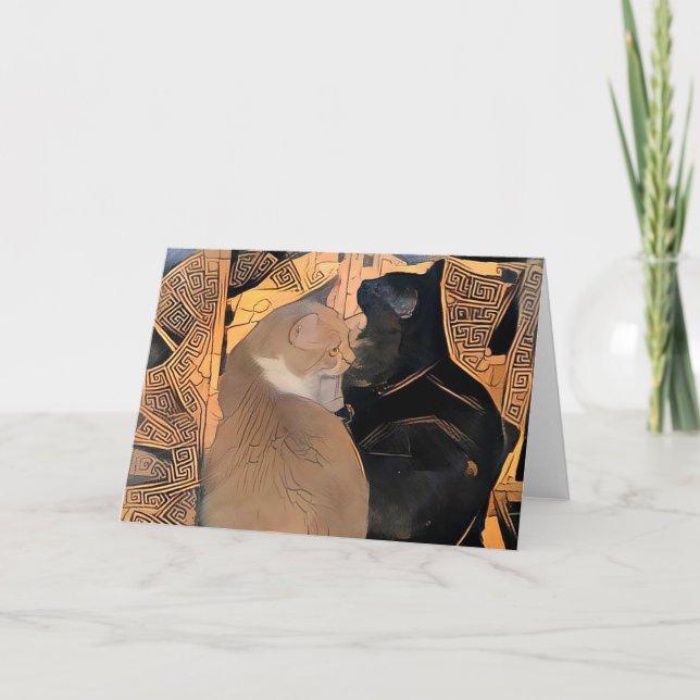Greeting Card with Cats, Greek Design, Blank (Front)