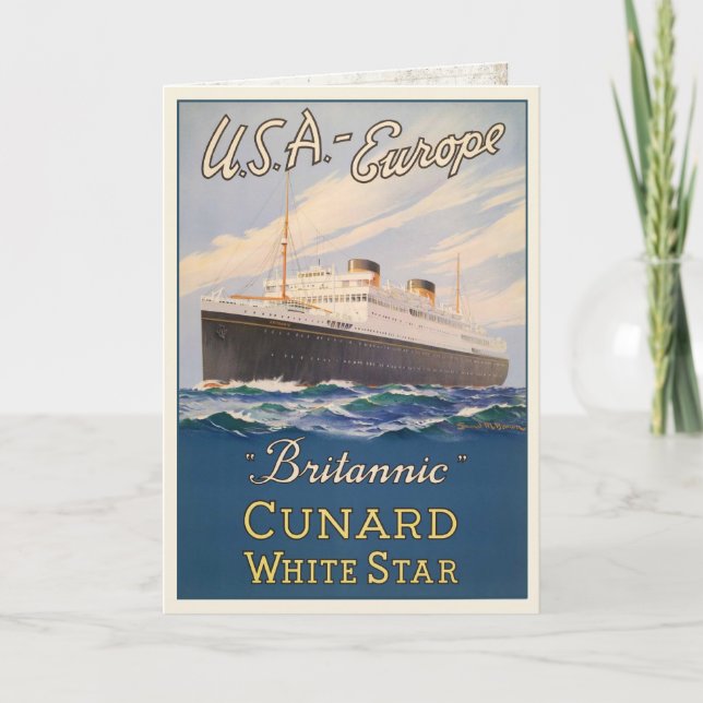 Greeting Card with Cruise Ship Advertising Poster (Front)