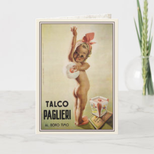 Greeting Card with Cute Baby on Vintage Ad Poster