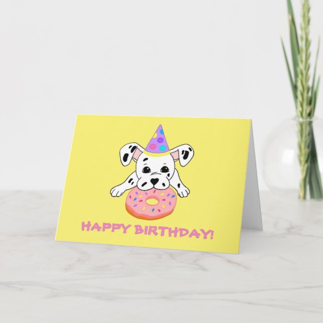Greeting card with cute Dalmatian puppy with dough (Front)
