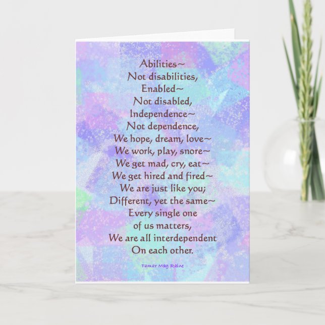 Greeting card with my ABILITIES poem (Front)