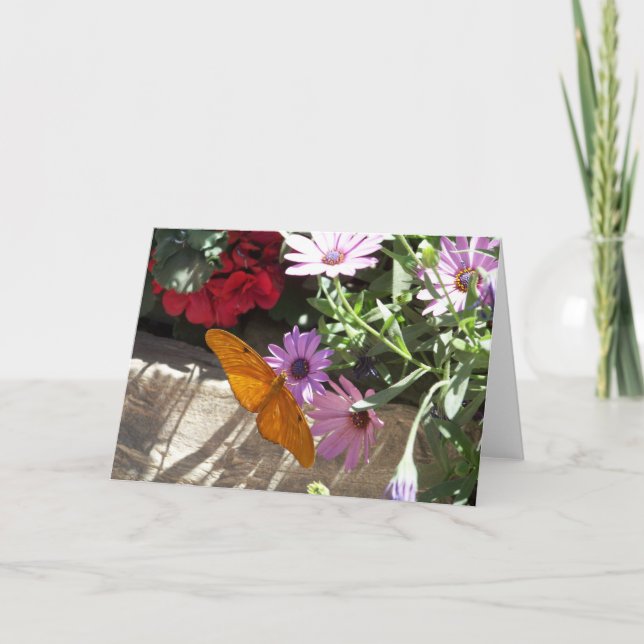 greeting card with orange butterfly and flowers (Front)